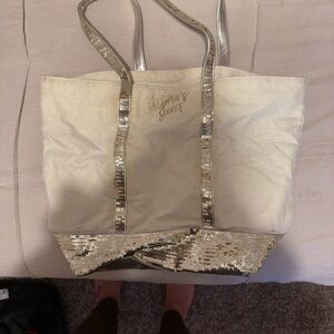 Victoria's Secret Cream and Gold Glam Tote